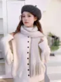 Cozy solid color knitted fuzzy fringe scarf and cardigan set, perfect for autumn and winter. - Light Gray