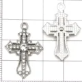 Alloy Rhinestone Cross Pendant DIY Jewelry Necklace Bracelet Charm Accessory Set - White K Hollow Diamond Cross