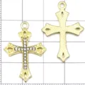 Gold alloy cross pendant with rhinestones DIY jewelry making necklace bracelet accessories - KC Gold Diamond Cross