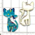 Pendentif chat émaillé bleu en alliage mignon motif floral breloque bijoux faits main. - Chat Renard Bleu (22650) / 1 Pièce (30x18mm) / Bleu