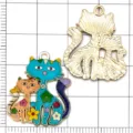 Pendentif chat en alliage emaille colore pour accessoires de bijoux faits main DIY. - Chats Parents-Enfants Bleus (24892) / 1 Pièce (25x21x1mm) / Bleu