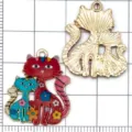Breloques chat en alliage émaillé coloré pour la fabrication de bijoux faits main, pendentifs. - Chats Parents-Enfants Rouges (24895) / 1 Pièce (25x21x1mm) / Rouge