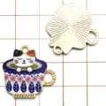 Cute cartoon cat in teacup metal alloy enamel pendant DIY handmade jewelry accessory detail view. - Calico Cat In Cup / 1 Piece/Pack / Gold
