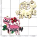 Charmants pendentifs de chat de dessin animé en alliage émaillé pour bijoux faits main DIY - Chat Branche Fleur à Quatre Pétales Rose (24923) / 1 Pièce (21x24x1mm) / Rose