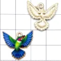 Hummingbird enamel metal pendant charm for DIY jewelry making accessories crafting. - Spreading Wings Hummingbird (27616) / Blue Enamel Hummingbird Pendant (KC Gold)