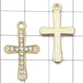 KC gold alloy cross pendants with sparkling rhinestones, perfect for DIY jewelry making. - Plated KC Gold Diamond Cross