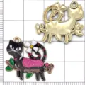 Breloques chat mignon en alliage emaille colore accessoires de bijoux DIY pour pendentifs art - Chat Branche Fleur à Quatre Pétales Noir (24924) / 1 Pièce (21x24x1mm) / Noir