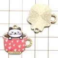 Cute cartoon cat in teacup enamel alloy charm pendant DIY jewelry making accessory. - White Cat Pink Cup / 1 Piece/Pack / Pink