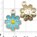 Breloques pendentif fleur marguerite émail bleu en alliage pour bracelet collier DIY - Petite Marguerite / 1 Pièce (15x18mm) / Bleu lac