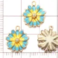 Pendentifs charms en alliage émaillé bleu et jaune pour la création de bijoux DIY. - Marguerite / Pack de 1 Pièce (15x13mm) / Bleu-Jaune