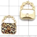 Ciondolo borsa in lega oro KC, stampa leopardata e cavo accessori per gioielli fai da te - Ciondolo per Borsa con Stampa Leopardata