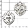 Silver Tone Alloy Heart Cross Rhinestone Pendants DIY Jewelry Making Accessories - White K Heart Diamond Cross