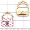 Mini ciondolo borsa in lega dorata, stampa floreale goccia olio accessorio fai da te. - Ciondolo per Borsa Fiore di Ciliegio