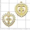 KC gold alloy heart cross pendant crystal rhinestones DIY jewelry making charm accessories - KC Gold Heart Diamond Cross
