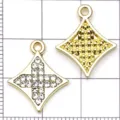 Gold and silver alloy cross pendant charms with rhinestones for DIY jewelry making bracelets - Plated KC Gold 4-Point Star Diamond Cross