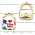 Ciondolo mini borsa in lega smalto floreale dorato accessori per bigiotteria fai da te - Ciondolo per Borsa Floreale