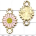 Ciondolo connettore doppio anello in lega fiore smaltato rosa per creazione gioielli fai da te. - Rosa
