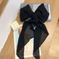 Élégante pince à cheveux nœud en mousseline noire, grande barrette ruban pour femmes, accessoire élégant. - Noir