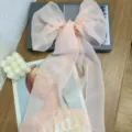 Élégant foulard ruban en mousseline dégradé rose grand nœud pour cheveux style mode femme - Rose