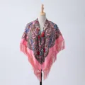 Women vintage floral fringe shawl pink retro winter warm square scarf head wrap. - 7#