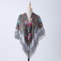 Beautiful ethnic floral fringe shawl for women, stylish vintage printed wrap and warm scarf. - 4#