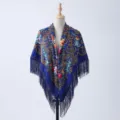 Ethnic style floral print fringe shawl women autumn winter warm scarf vintage cape wrap. - 9#