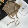 Pañuelo triangular de punto calado coreano, elegante accesorio de moda beige versátil. - 3# Beige