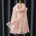 Women's Fashion Pink Lace Scarf Hijab Lightweight Shawl Elegant Head Cover Accessory - Pink