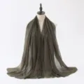 Dark green crinkled cotton linen scarf, solid color large winter shawl for women. - Dark Green