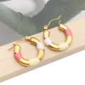 Colorful Enamel Bamboo Hoop Earrings Stainless Steel Gold Plated Chic DIY Jewelry - Yellow and White