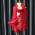 Elegant red lace scarf for women, floral hollow out hijab and fashion shawl for daily wear. - True Red