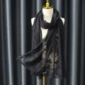 Elegant black lace scarf for women, fashionable floral shawl and hijab head wrap accessory. - Black
