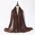 Dark brown solid color crinkled cotton linen scarf shawl with fringe for women autumn winter. - Dark Brown