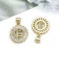 Gold plated copper zircon letter E pendant DIY jewelry accessory necklace bracelet - Round Rhinestone Letter E Pendant (16162-E) / 1 Piece (15x21mm) / KC Gold