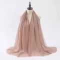 Élégante écharpe unie froissée en coton et lin pour femme, grand châle doux automne hiver. - Vieux rose