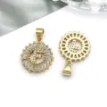 Gold-plated letter F pendant featuring sparkling rhinestones for DIY jewelry making. - Round Rhinestone Letter F Pendant (16162-F) / 1 Piece (15x21mm) / KC Gold
