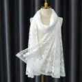 Elegant white lace scarf for women, fashionable floral headscarf and breathable hijab daily. - White