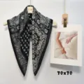 Black and white paisley print silk scarf, 70x70cm square neckerchief for stylish outfits. - ZM02