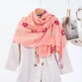 Pink embroidered tassel shawl scarf with rhinestones, elegant floral design for women. - Style 5 (Pink)