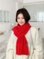 Gezellige rode nertsen bontgebreide sjaal voor dames, warme dikke Koreaanse winternekwarmer. - Rood