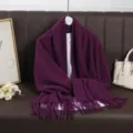 Solid color long purple fringe scarf shawl winter warm cozy soft cashmere feel blanket wrap. - Deep purple