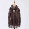 Brown cotton linen wrinkled scarf with tassel, warm winter fashion shawl for women. - 3#