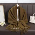 Autumn winter long solid color imitation cashmere fringed scarf versatile warm shawl for women. - Dark Brown