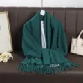 Dark green winter long tassel scarf, solid color cashmere-feel wrap shawl for women and men. - Dark Green