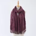 Wine red wrinkled cotton linen scarf with fringe, stylish and versatile winter accessory for women. - 5#