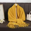 Autumn and winter solid color imitation cashmere long scarf with tassels, warm and versatile. - Bright yellow