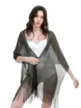 Metallic fringe shawl for women, sparkling evening cape, stylish sun protection scarf. - 2#