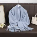 Light Blue Long Knitted Scarf Solid Color Tassel Shawl Cozy Winter Warm Neck Warmer - Light Blue