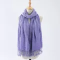Light purple textured wrinkled scarf with stylish tassel fringe for women autumn winter warm - 8#