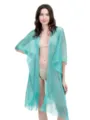 Shimmering metallic mesh beach cover-up shawl with fringe, elegant open-front design. - 7#